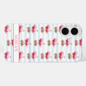 Coques Case-Mate iPhone Flamants roses avec des fleurs sur des rayures à l (Verso (horizontal))
