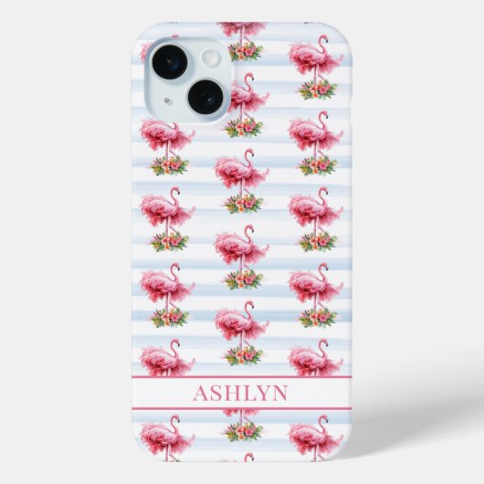 Coques Case-Mate iPhone Flamants roses avec des fleurs sur des rayures à l (Verso)