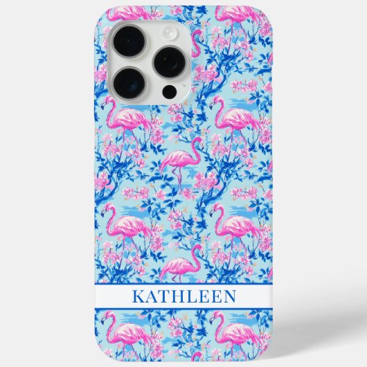 Coques Case-Mate iPhone Flamants roses avec fleurs roses monogrammées (Verso)