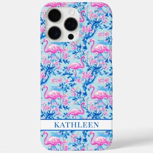 Coques Case-Mate iPhone Flamants roses avec fleurs roses monogrammées (Verso)