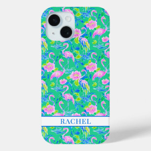 Coque Pour iPhone 15 Flamants Roses Monogrammés