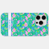Coques Case-Mate iPhone Flamants roses monogrammés (Verso (horizontal))