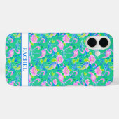 Coques Case-Mate iPhone Flamants roses monogrammés (Verso (horizontal))