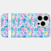 Coques Case-Mate iPhone Flamants roses monogrammes aquarelle (Verso (horizontal))