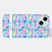 Coques Case-Mate iPhone Flamants roses monogrammes aquarelle (Verso (horizontal))