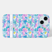 Coques Case-Mate iPhone Flamants roses monogrammes aquarelle (Verso (horizontal))