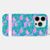 Coques Case-Mate iPhone Flamants Roses Monogrammés Aquarelle (Verso (horizontal))