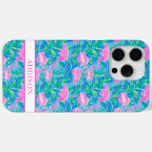 Coques Case-Mate iPhone Flamants Roses Monogrammes Aquarelle (Verso (horizontal))