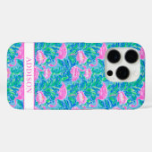 Coques Case-Mate iPhone Flamants Roses Monogrammes Aquarelle (Verso (horizontal))