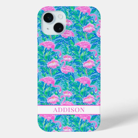Coques Case-Mate iPhone Flamants Roses Monogrammes Aquarelle (Verso)