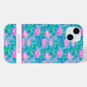 Coques Case-Mate iPhone Flamants Roses Monogrammes Aquarelle (Verso (horizontal))