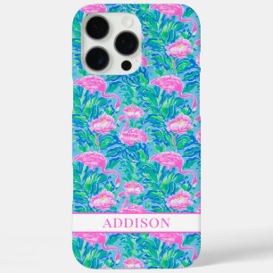 Coques iPhone 16 Pro Max Flamants Roses Monogrammés Aquarelle