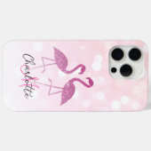 Coques Case-Mate iPhone Flamants roses pailletés Monogramme (Verso (horizontal))