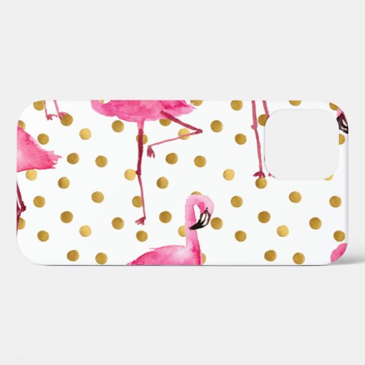 Coques Case-Mate iPhone Flamants roses, points dorés, aquarelle. (Verso (horizontal))