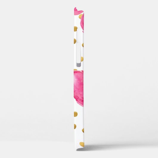 Coques Case-Mate iPhone Flamants roses, points dorés, aquarelle. (Verso / Gauche)