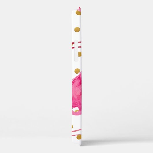 Coques Case-Mate iPhone Flamants roses, points dorés, aquarelle. (Verso / Droite)