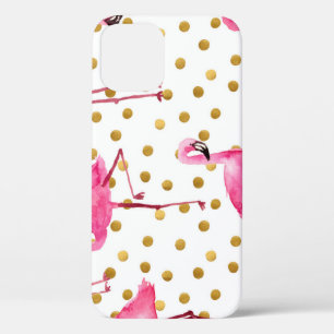 Case-Mate iPhone Case Flamants roses, points dorés, aquarelle.