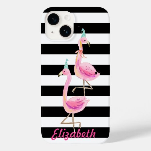 Coques Case-Mate iPhone Flamants roses, rayures noires et blanches (Verso)