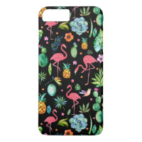 Flamants roses roses & Fleurs tropicales & Succule