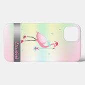Coques Case-Mate iPhone Flamants roses Santa Hat Holographique Iridescente (Verso (horizontal))