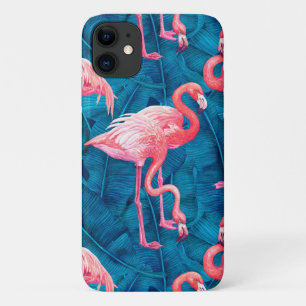 Case-Mate iPhone Case Flamants roses sur feuilles de bananes bleues