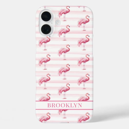 Coques Case-Mate iPhone Flamants sur rayures à l'aquarelle monogrammées (Verso)