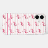 Coques Case-Mate iPhone Flamants sur rayures à l'aquarelle monogrammées (Verso (horizontal))