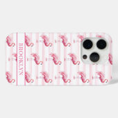 Coques Case-Mate iPhone Flamants sur rayures à l'aquarelle monogrammées (Verso (horizontal))