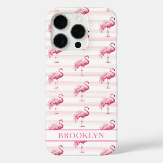 Coques Case-Mate iPhone Flamants sur rayures à l'aquarelle monogrammées (Verso)