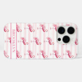 Coques Case-Mate iPhone Flamants sur rayures à l'aquarelle monogrammées (Verso (horizontal))
