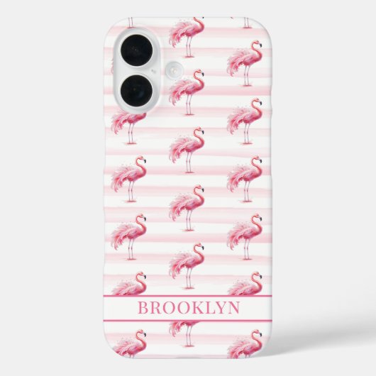 Coques Case-Mate iPhone Flamants sur rayures à l'aquarelle monogrammées (Verso)