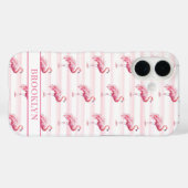 Coques Case-Mate iPhone Flamants sur rayures à l'aquarelle monogrammées (Verso (horizontal))