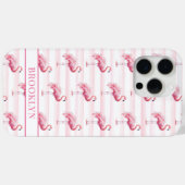 Coques Case-Mate iPhone Flamants sur rayures à l'aquarelle monogrammées (Verso (horizontal))