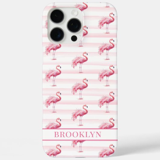 Coques Case-Mate iPhone Flamants sur rayures à l'aquarelle monogrammées (Verso)
