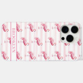 Coques Case-Mate iPhone Flamants sur rayures à l'aquarelle monogrammées (Verso (horizontal))