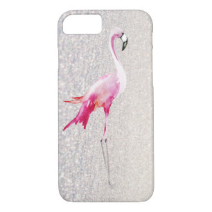 Coques Pour iPhone Flamingo d'aquarelle rose chic blanc imitation par