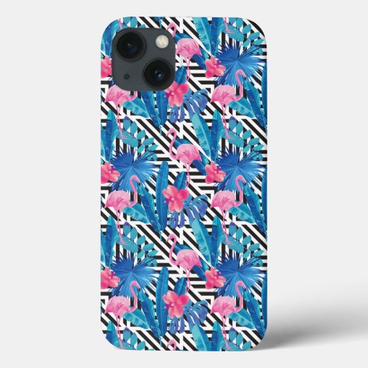 Coques Case-Mate iPhone Flamingo & Palms on Geometric Pattern (Verso)