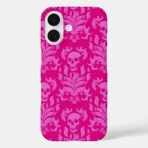 Coques iPhone 16 Flamme crâne Damas en bubblegum rose sur rose chau