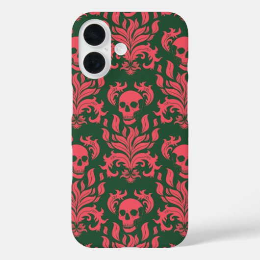 Coques Case-Mate iPhone Flamme crâne Damas en s'affrontant rose sur vert f (Verso)