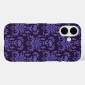 Coques Case-Mate iPhone Flamme crânienne Damas dans les tons moody violet (Verso (horizontal))