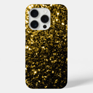 Coque iPhone 15 Pro Flamme de parties scintillant en or foncé