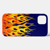 Coques Case-Mate iPhone Flammes de course classique sur bleu marine (Verso (horizontal))