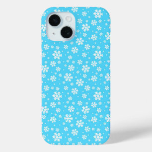 Coque Pour iPhone 15 Flammes de neige blanches sur Motif d'hiver bleu c