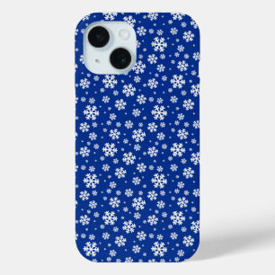 Coque Pour iPhone 15 Flammes de neige blanches sur Motif d'hiver bleu f