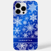 Coques Case-Mate iPhone Flammes de neige bleu blanc de Noël monogramme (Verso)