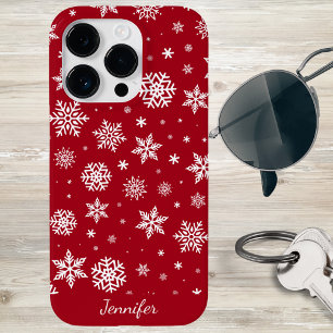 Coque Pour iPhone 14 Pro Flammes de neige d'hiver sur Monogramme rouge