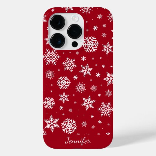 Coques Case-Mate iPhone Flammes de neige d'hiver sur Monogramme rouge (Verso)
