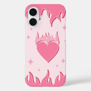 Coques iPhone 16 Flammes roses et coeur - Y2K Hot Girl
