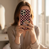 Coques Case-Mate iPhone Fleur À damiers noir et ROSE monogramme