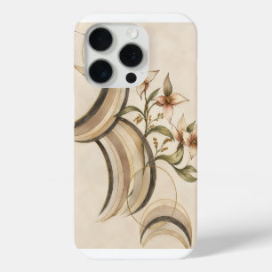 Coque iPhone 15 Pro Fleur abstrait terreux et lignes de calligraphie A